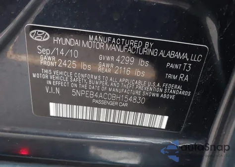 2011 Hyundai Sonata Gls из США, поврежденный, VIN 5NPEB4AC0BH154830